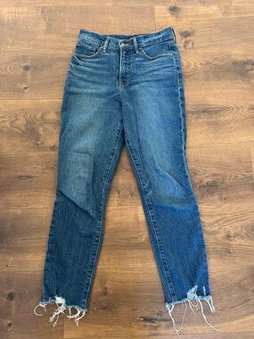 Express 90s Skinny High-Rise Blue Women’s Jeans with Raw Hem